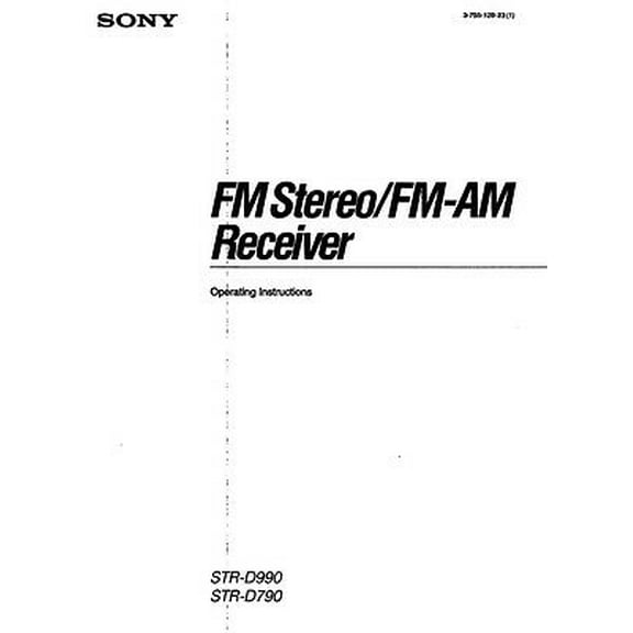Instruction Manual ONLY for Sony STR-D790 STR-D990 Receiver Owners Manual REPRINT