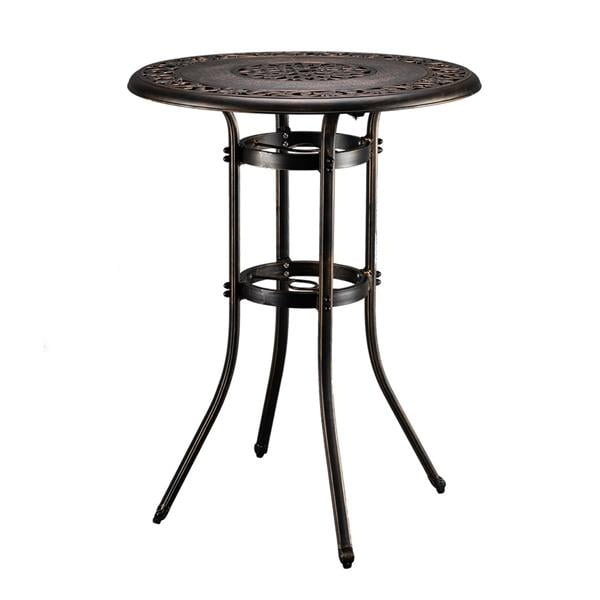 AVAWING 35.4 Cast Aluminum Patio Bistro Table Outdoor Round Dining Table w/ 2 Umbrella Hole 