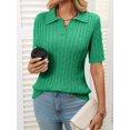thumbnail image 5 of EASYBRA Women Cable Knit Sweater Polo Collar Loose Fit Pullover Casual Wear Cotton Polyester, 5 of 7