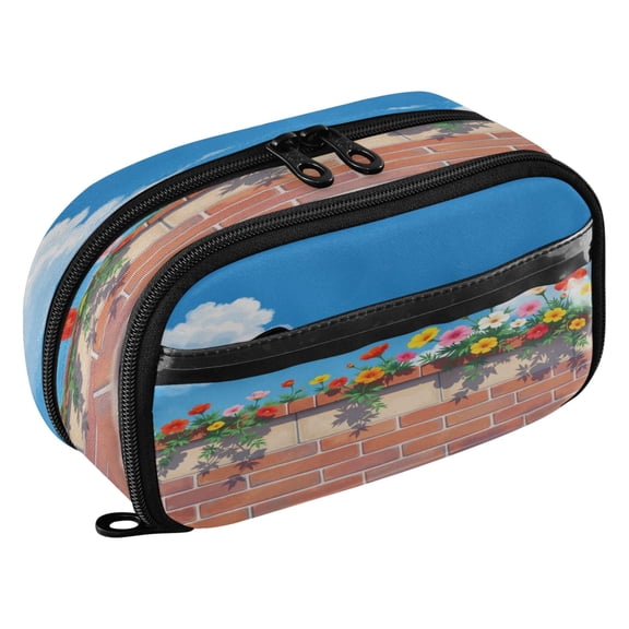 Large Pencil Pen Case Capacity PVC Pencil Pouch Makeup Bag for Women Man, Wall Top BloomsPrinted