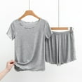 thumbnail image 2 of CAICJ98 Silk Pajamas Thin Cotton Ribbed Short Sleeved Shorts Set Women's Pajamas Comfortable And Fashionable Home Service Organic Womens Pajamas 2XL,Grey, 2 of 3