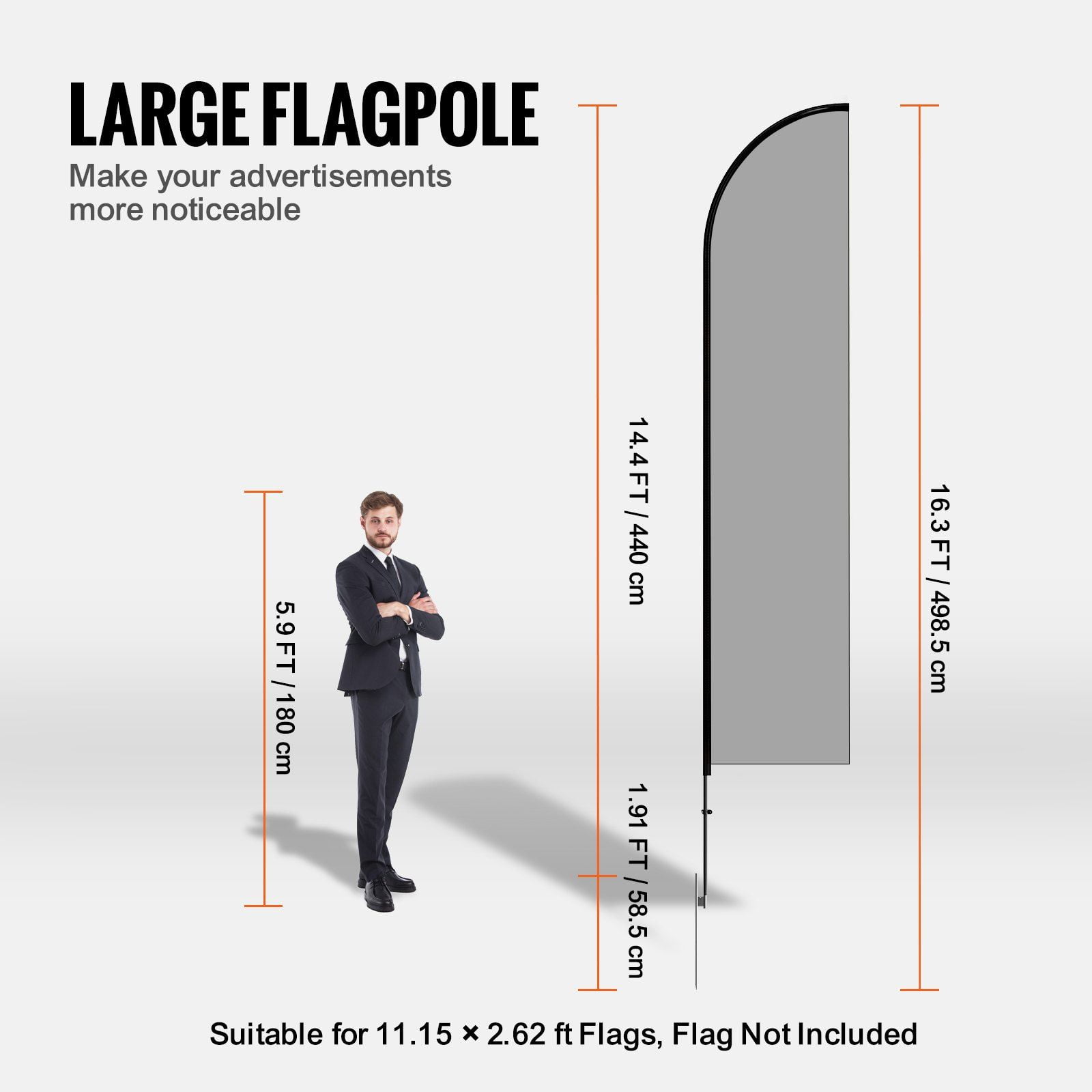 Feather Flag Pole Kit 2 Packs 16.3 ft Swooper Flag Pole with Ground Stakes and Carrying Bag for Outdoor Business Advertising