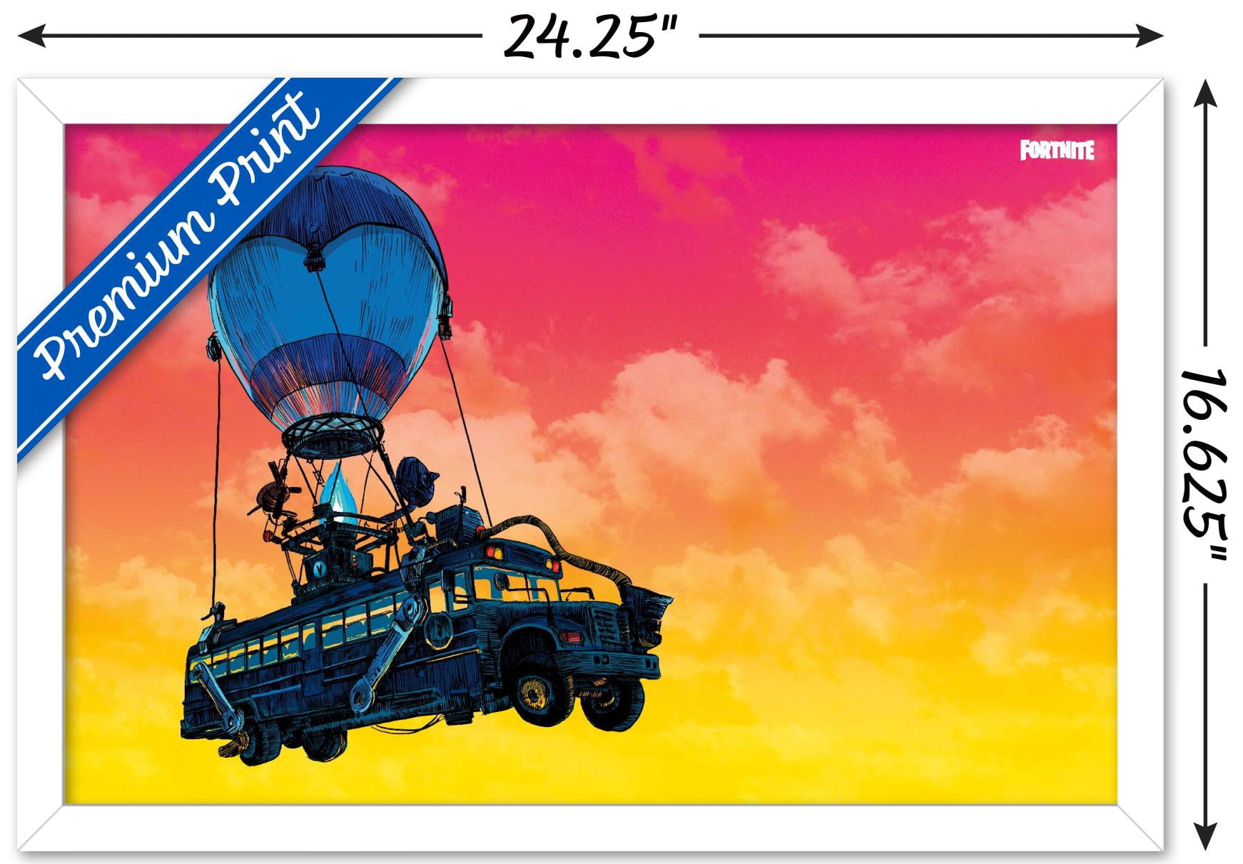 Fortnite - Battle Bus Landscape Wall Poster, 14.725" x 22.375", Framed