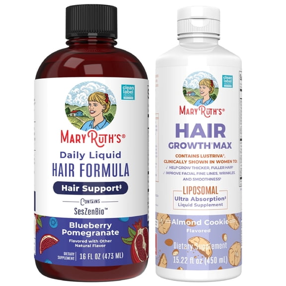 MaryRuth's Daily Liquid Hair Support Formula & Hair Growth Max Liposomal Multivitamin Supplement Bundle
