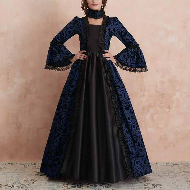 LYXSSBYX Maxi Dresses for Women Women Fashion Medieval Retro Style Lace Arabic  Long Halloween Neck Long Sleeve Neck Dress - Walmart.com