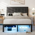 thumbnail image 2 of Haewon Full Size Bed Frame with Upholstered Headboard, Metal Platform Bed Frame with USB Charging and LED Lights, Under-Bed Storage, No Box Spring Needed, Noise Free, Hassle-Free Assembly, Dark Grey, 2 of 8