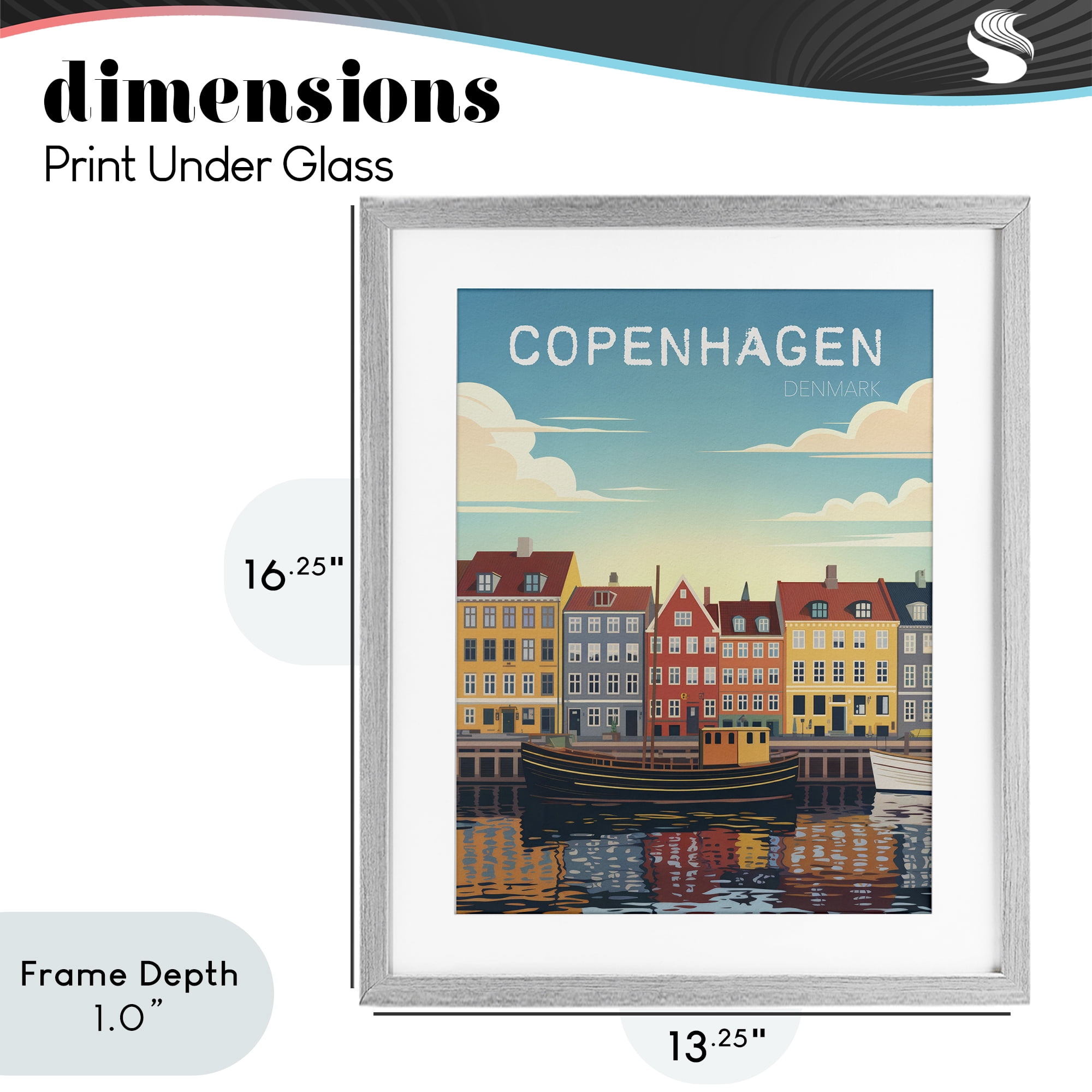 Stupell Industries Copenhagen Cityscape with River Gray Framed Print Under Glass, design by Andreas Magnusson