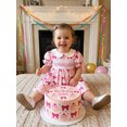 thumbnail image 5 of BemeyourBBs Toddler Baby Girls Birthday Dress Outfit 1 2 3 4 Years Birthday Clothes Cake Bow Print Short Bubble Sleeve Peter Pan Collar Summer Smocked Dress, 5 of 9