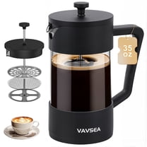 VAVSEA Thickened French Press Coffee Maker, 35oz Borosilicate Glass Coffee Press with Fine Filtration System, Heat Resistant, Dishwasher Safe, Black