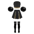 thumbnail image 3 of iiniim Kids Girls Cheer Leader Crop Top with Pleated Skirt Pom Pom Socks Party Dancewear Black&White B 14, 3 of 7