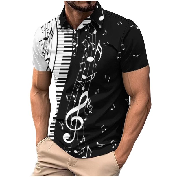 Camisas de Manga Larga para Hombres Impresos Girar Hacia Abajo Botones de Cuello Lateral Dividido, Casual Blusa de Manga Corta