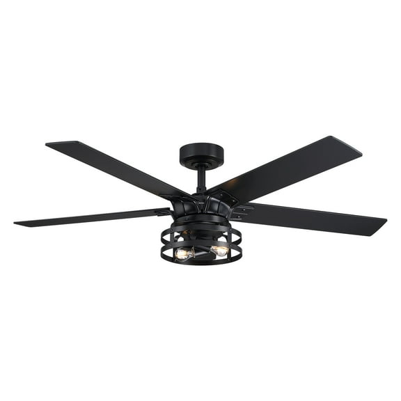 Parrot Uncle Ceiling Fan with Lights and Remote Black ‎Industrial Ceiling Fan with 5 Blades and 2 Lights, Bulbs not Included, 52 inch