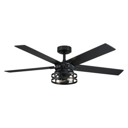 

Parrot Uncle Ceiling Fan with Lights and Remote Black ‎Industrial Ceiling Fan with 5 Blades and 2 Lights Bulbs not Included 52 inch