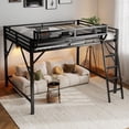 thumbnail image 6 of Mirightone Queen Loft Bed with Shelves & Ladder, Metal Loft Bed Frame with Safety Guardrail for Adults, Teens, Black, 6 of 10