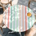thumbnail image 2 of Coral Cyan Stripe Round Tablecloth, Fitted Table Cover with Elastic for 45"-54" Round Tables, Geometric Grey White Vertical Striped Table Cloth Outdoor Indoor Dinning Party Waterproof Tablecloths, 2 of 7