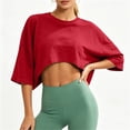 thumbnail image 6 of Posijego Workout Tops for Women 3/4 Sleeve Crop Tops Summer Athletic Running Yoga Sport Tees Activewear Gym Shirts for Ladies, 6 of 8