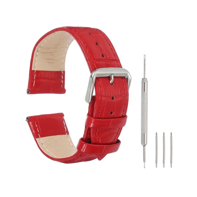 Correas de reloj de cuero Uxcell para hombres y mujeres, correa de reloj de liberación rápida de 22 mm con patrón de cocodrilo, correa de cuero plana y delgada elegante con herramientas, roja