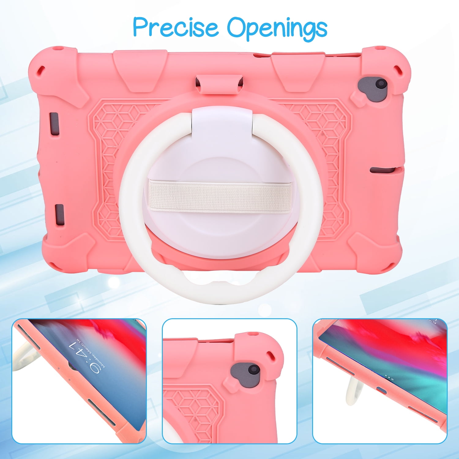 For iPad 6th 5th Generation Case, Soft Silicone Drop Protection Rotating Kickstand with Shoulder Strap Pencil Holder Kids Friendly Lightweight Case for iPad Air 1 2/ iPad 9.7" 2018/2017, Pink