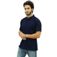 thumbnail image 3 of Atasi Mandarin Collar Men's Short Kurta Cotton Slub Navy Blue Shirt-Small, 3 of 6