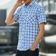 thumbnail image 4 of Blusa y camisa de manga corta con cuello vuelto para hombre, informal, a cuadros, con solapa y botones, de moda, de manga larga, 4 of 8