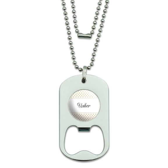 Usher Wedding Elegant Polka Dots Military Dog Tag Bottle Opener Pendant