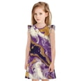 thumbnail image 1 of Fotbe Purple Gold Marble Swirls Vestido de Dormir para Niñas de 3 a 10 Años, Mangas Cortas, Estilo Princesa, Pijama Camisón con Mangas Voladas-Large, 1 of 6