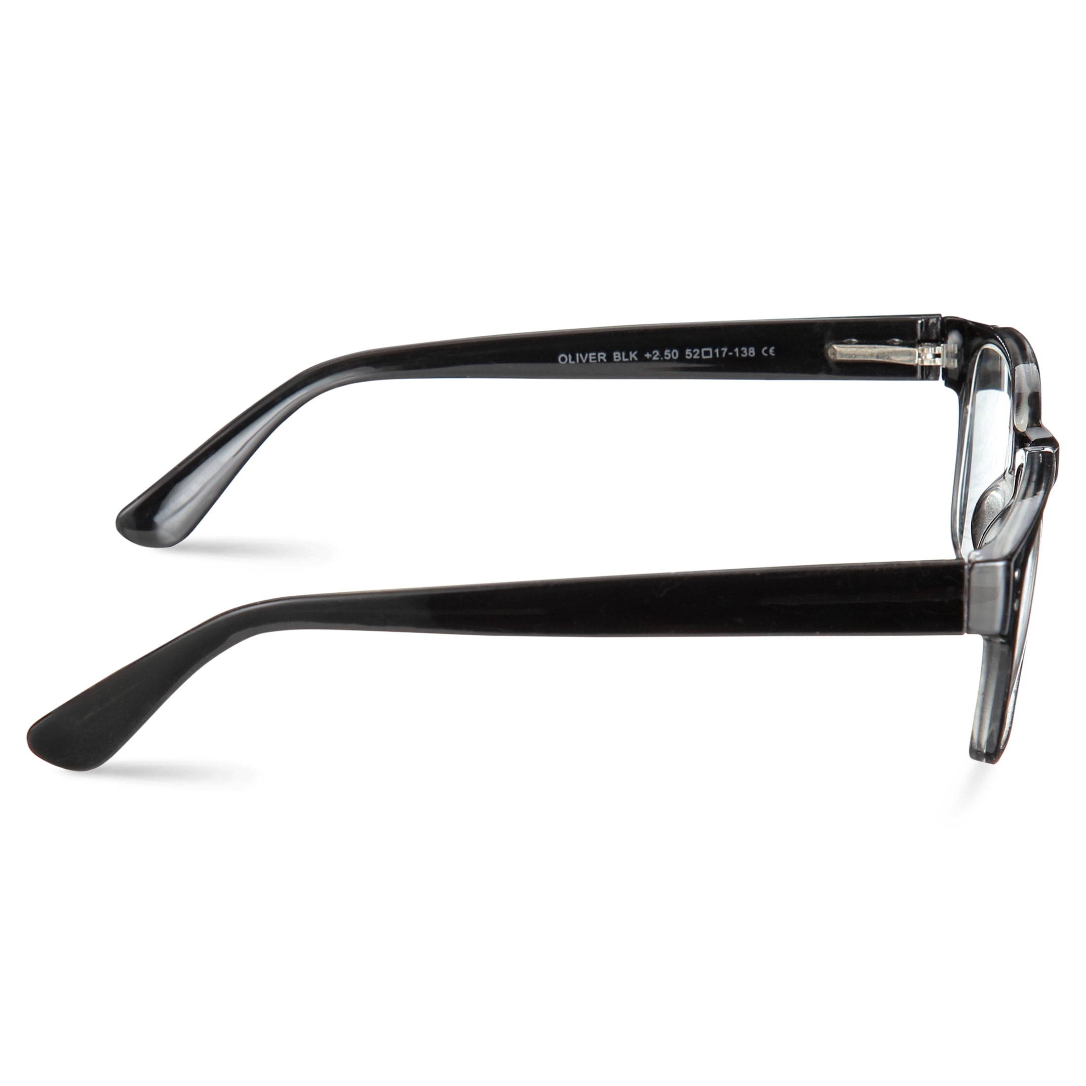 M+ Men's Scratch Resistant Oliver +2.50 Square Reading Glasses with Case, Black