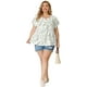 thumbnail image 3 of Women's Plus Size Blouse Floral Half Placket Short Sleeve Casual Tops White 3X, 3 of 7