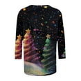 thumbnail image 3 of Craaazy Womens Shirts Christmas Sparkling Colorful Christmas Tree Christmas Print 3/4 Sleeve Round Neck Top Gifts For Women, 3 of 5
