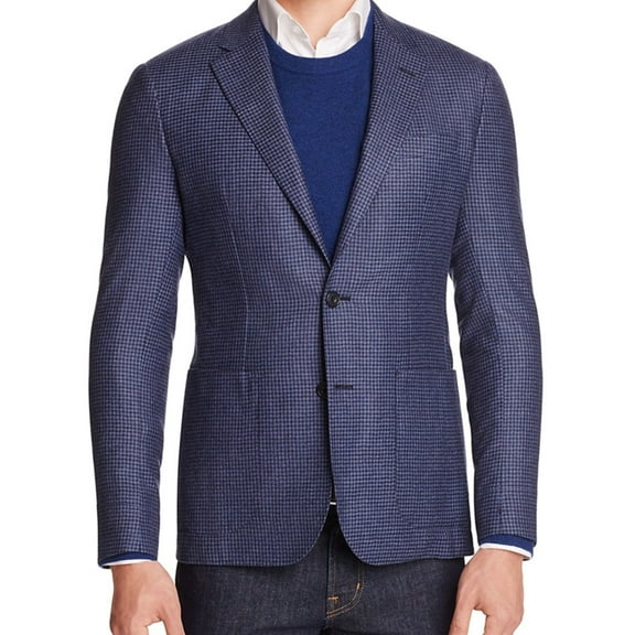 Hardy Amies Mens Wool Two Button Blazer Jacket, Blue, 38 Regular