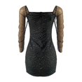 thumbnail image 7 of gcong Women's Sequin Dresses Square Neck Ruched Mini Bodycon Dress Mesh Sparkly Long Sleeve Club Short Dress Wedding Guest Dresses for Women Black, 7 of 7