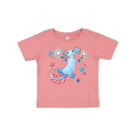 

Inktastic 4th of July Cute Blue Axolotl with Sparklers and Stars Boys or Girls Baby T-Shirt