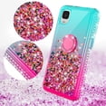 thumbnail image 3 of Liquid Quicksand Glitter Cute Phone Case for TCL ION Z / TCL A3 A509DL / TCL A30 / A30 Case Ring Kickstand for Girls Women Clear Bling Diamond Phone Case Cover - Pink/Teal, 3 of 5