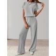 thumbnail image 2 of Women'S Casual Summer Travel Vacation Wear Two-Piece Suit Short Sleeve Wide Leg Pants Casual Suit Light Grey L, 2 of 5