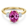thumbnail image 3 of Gem Stone King 18K Yellow Gold Plated Silver Ring Created Sapphire Moissanite (3.71 Cttw), 3 of 7