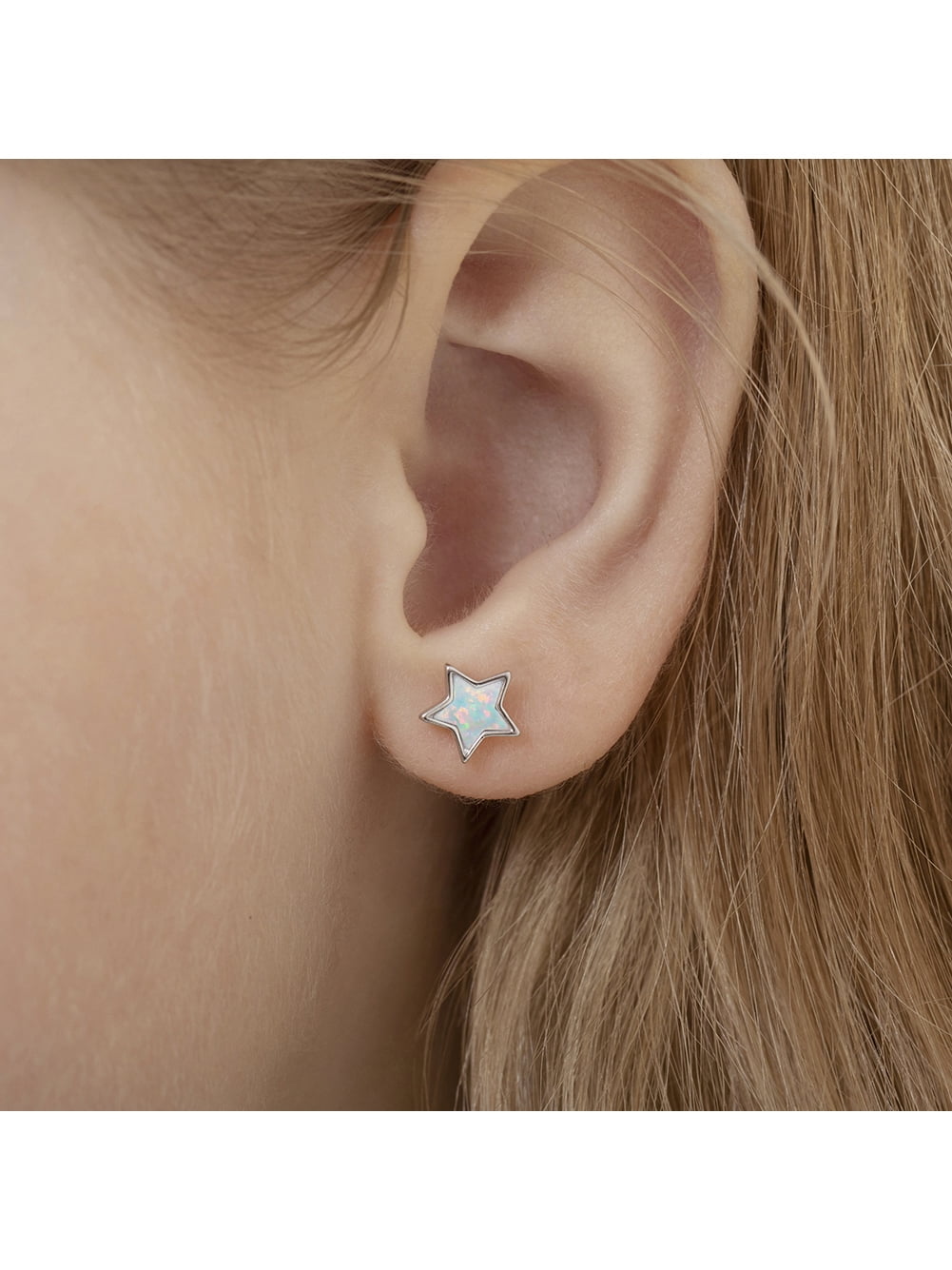 Sparkle Star White Opal Kids / Childrens Earrings Screw Back - Sterling Silver