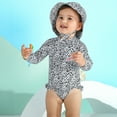 thumbnail image 2 of Younger Tree Baby Girl Swimsuit Long Sleeve Rash Guard One Piece Swimwear Hat Bathing Suit Set for 3-6 Months, 2 of 7