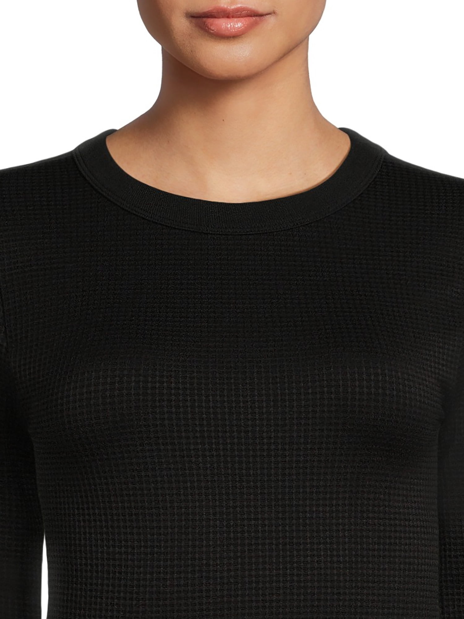 No Boundaries Juniors’ Crewneck Waffle Tee with Long Sleeves, Sizes XS-XXL