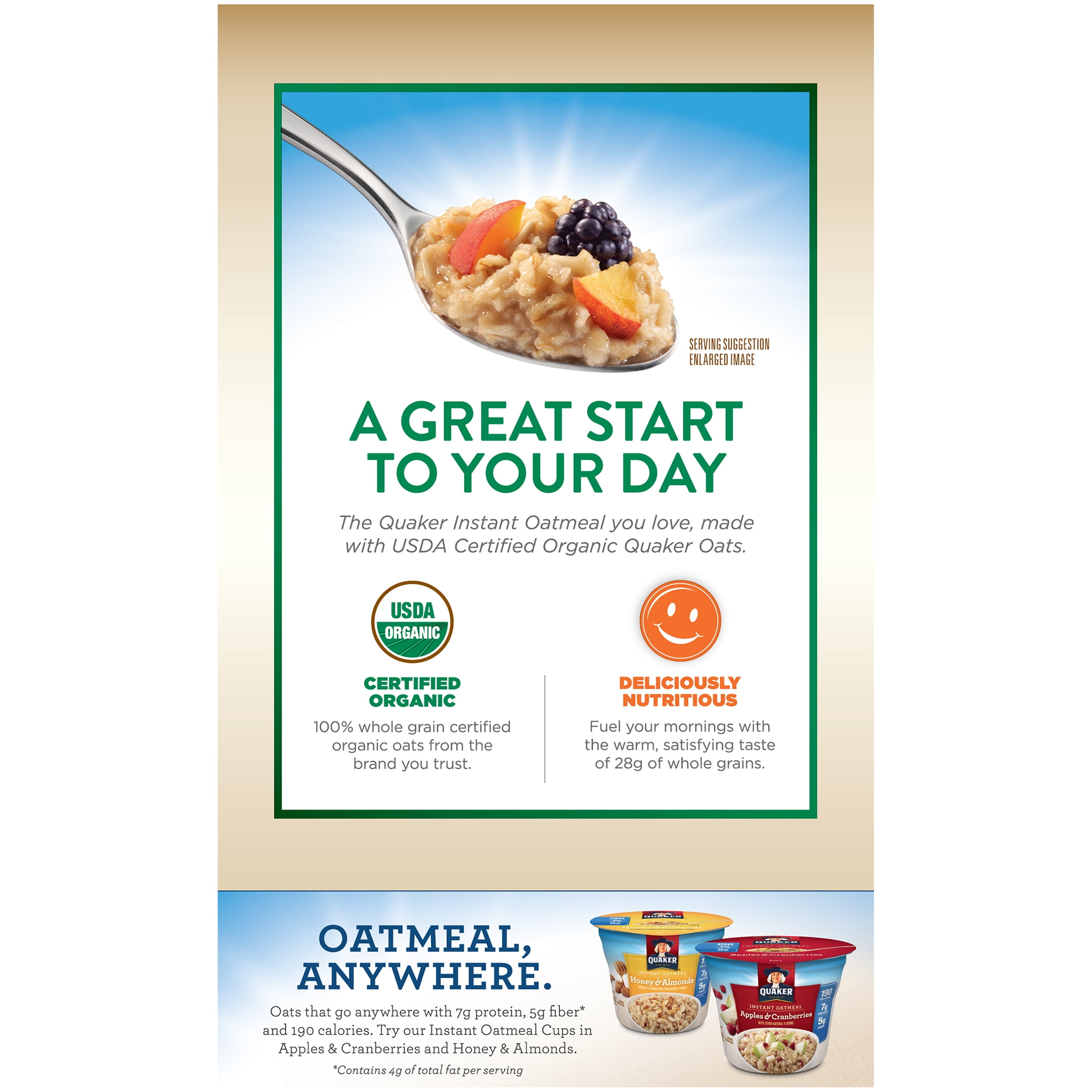 Quaker Instant Oatmeal, USDA Organic, Non-GMO Project Verified, Original,  Individual Packets, 8 Count (Pack of 6)