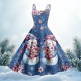 thumbnail image 2 of Women's Christmas Print Casual Fashion Round Neck Mid-Length Dress with Vintage Style for Holiday Parties and Casual Outings,Royal Blue,M, 2 of 4