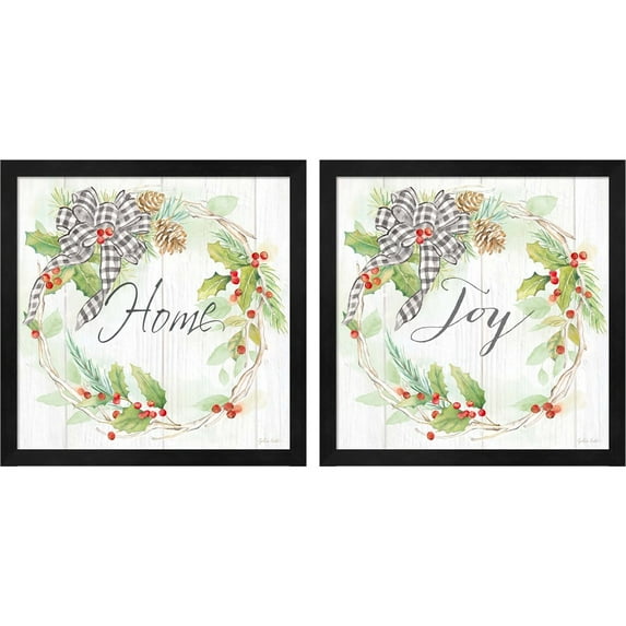 Great Art Now Holiday Gingham Wreath by Cynthia Coulter, 2 Piece Framed Art Set Each 13"W x 13"H