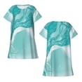 thumbnail image 5 of Salouo Teal Turquoise 1 Print Short Sleeve Sleepshirt for Womens Comfy Nightgown Scoopneck Cute Nightdress Ruffle -3X-Large, 5 of 7