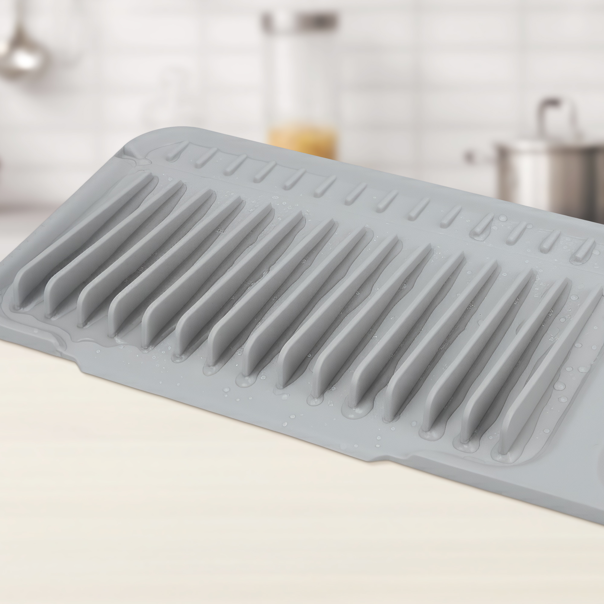 Unique Bargains Sink Splash Guard Mat with Adjustable Button Gray 24.0*5.5*0.8 inch