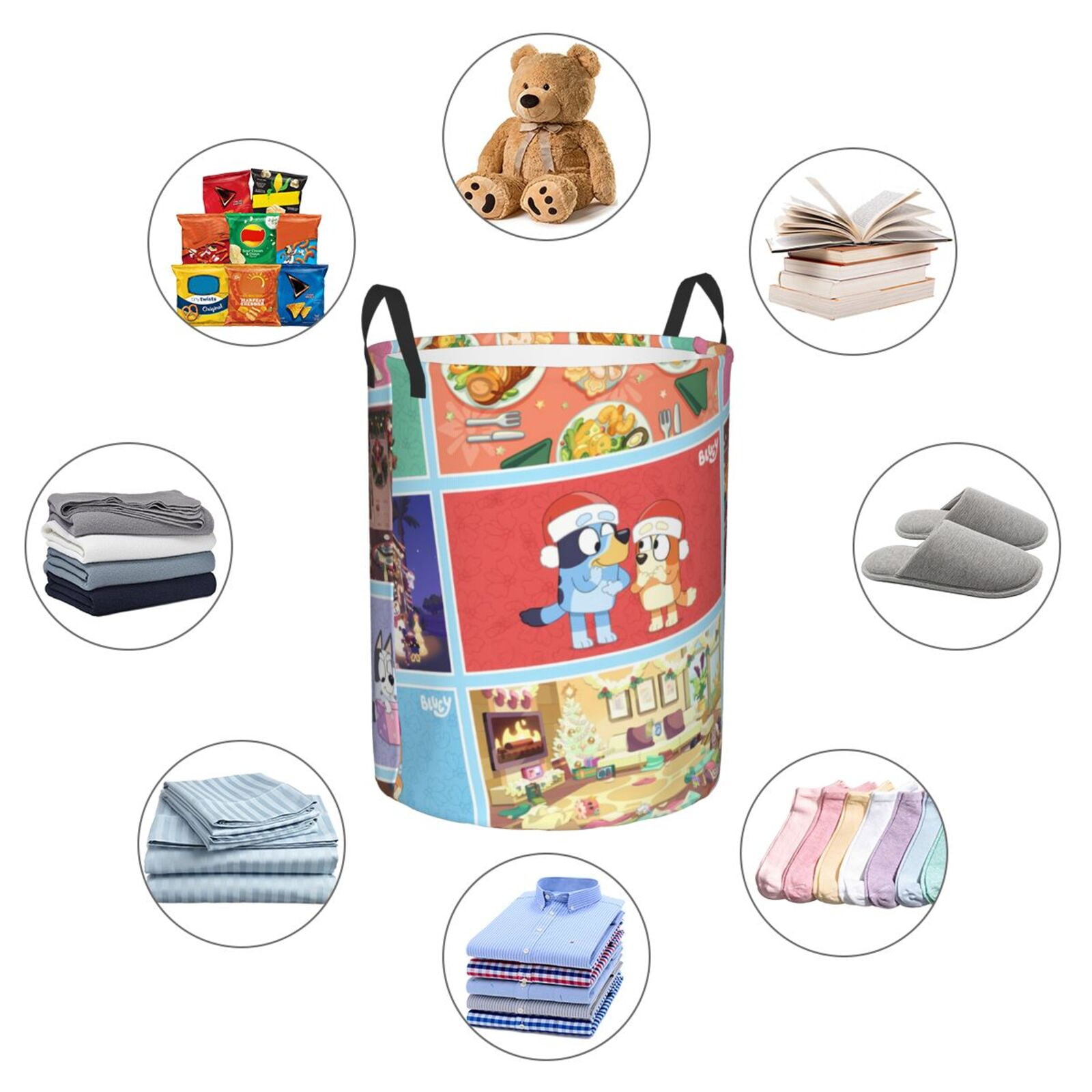 Johaoi Bluey Pattern Round Large Laundry Basket -Storage Basket - Toy Storage Basket, Perfect as Hamper, Kids Room Storage, and Toy Containment-Medium