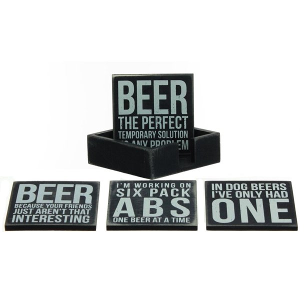 Primitives By Kathy Wooden Drink Coaster/ Four Different Beer Themed in