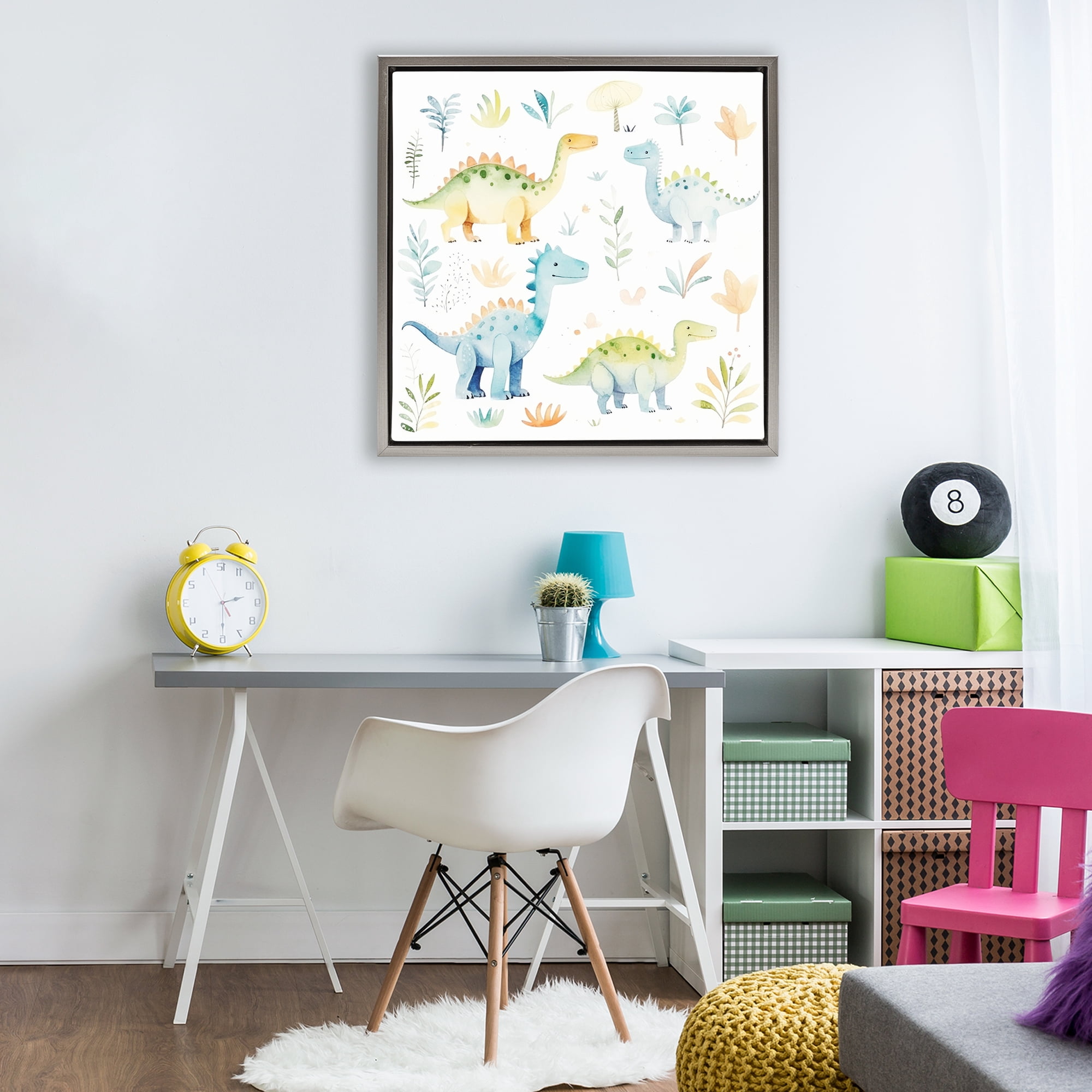 Stupell Industries Different Dinosaur Wonders Gray Framed Floater Canvas Wall Art, design by Lazar Studio