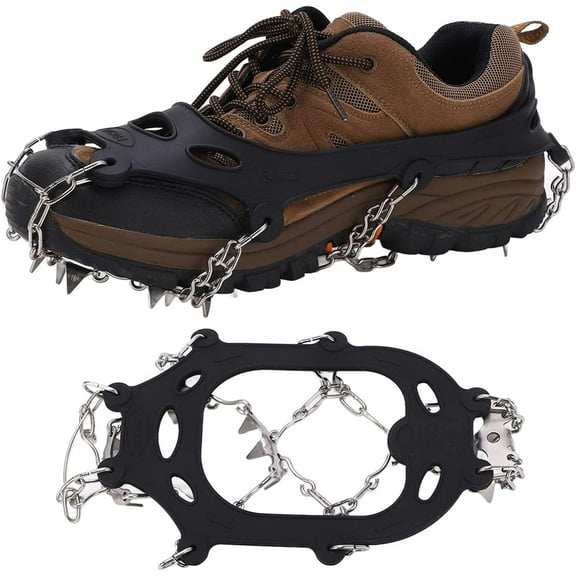 Claws for mountain boots, spikes for shoes winter, Claws for mountain boots, crampons for mountain boots, ice cleats traction snow grips with 19 spikes stainless steel for hiking mountaineering fishin