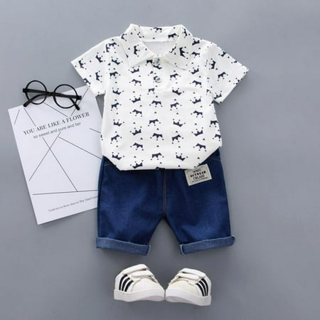 

Promotion!Summer Baby Boy Clothes Floral Print Short Sleeve Shirt Blouse Shorts Casual Outfits Clothes