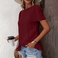 thumbnail image 4 of FRSASU Women's Eyelet T-Shirt Hollowed-Out Crew Neck Short Sleeve Cross Ruffle Hem Casual Summer Tunic Tops Wine, 4 of 7