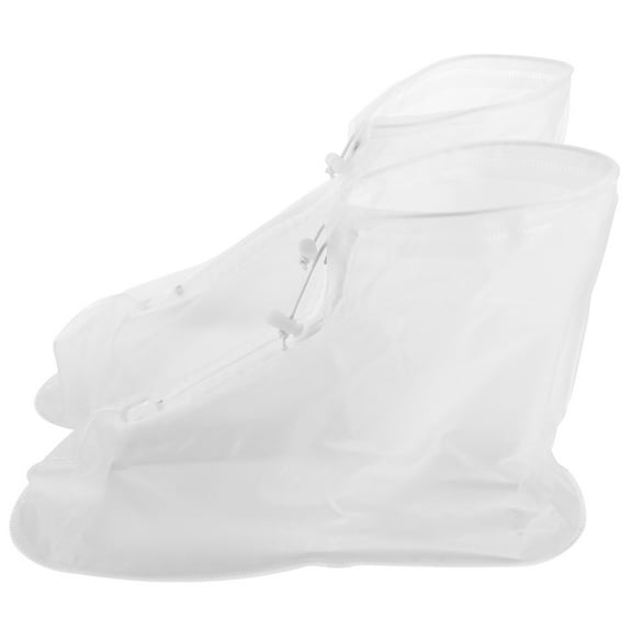 HEMOTON Reusable Waterproof Shoe Covers with Zipper for Outdoor Use Made of PVC White Size L